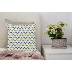Throw Pillow Covers Navy Blue Light Yellow and Gray Chevron Cotton Linen Deco…