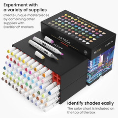 ARTEZA Art Markers Set of 72 Colors, Everblend Dual Tip Markers with Organizer B