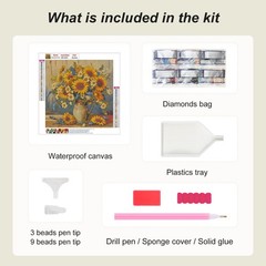 Sunflower Diamond Art Kits for Adults, 5D Diamond Painting Kits for Beginners, D