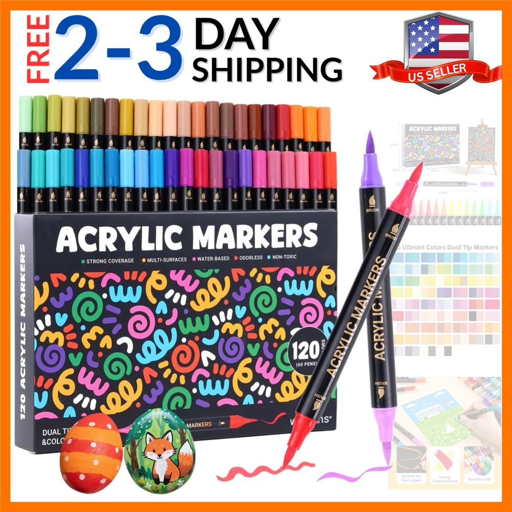 120 Colors Acrylic Paint Marker, Dual Tip and Dual Colors Acrylic Paint Pens …