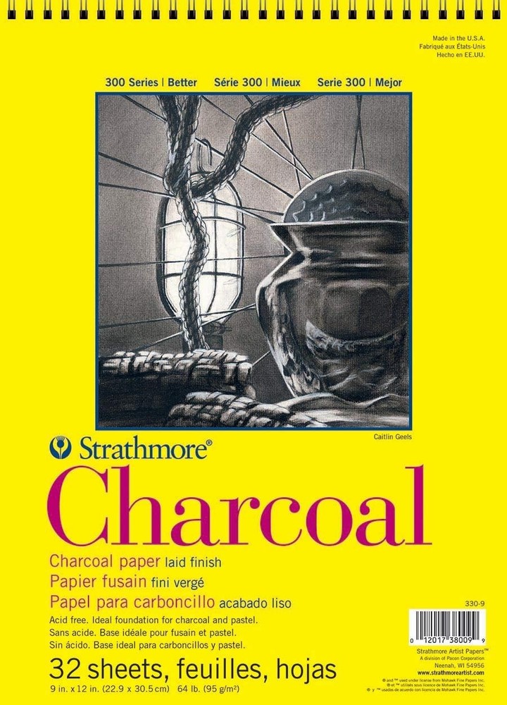 300 Series Charcoal Paper Pad Top Wire Bound 9×12 inches 32 Sheets 64lb/95g