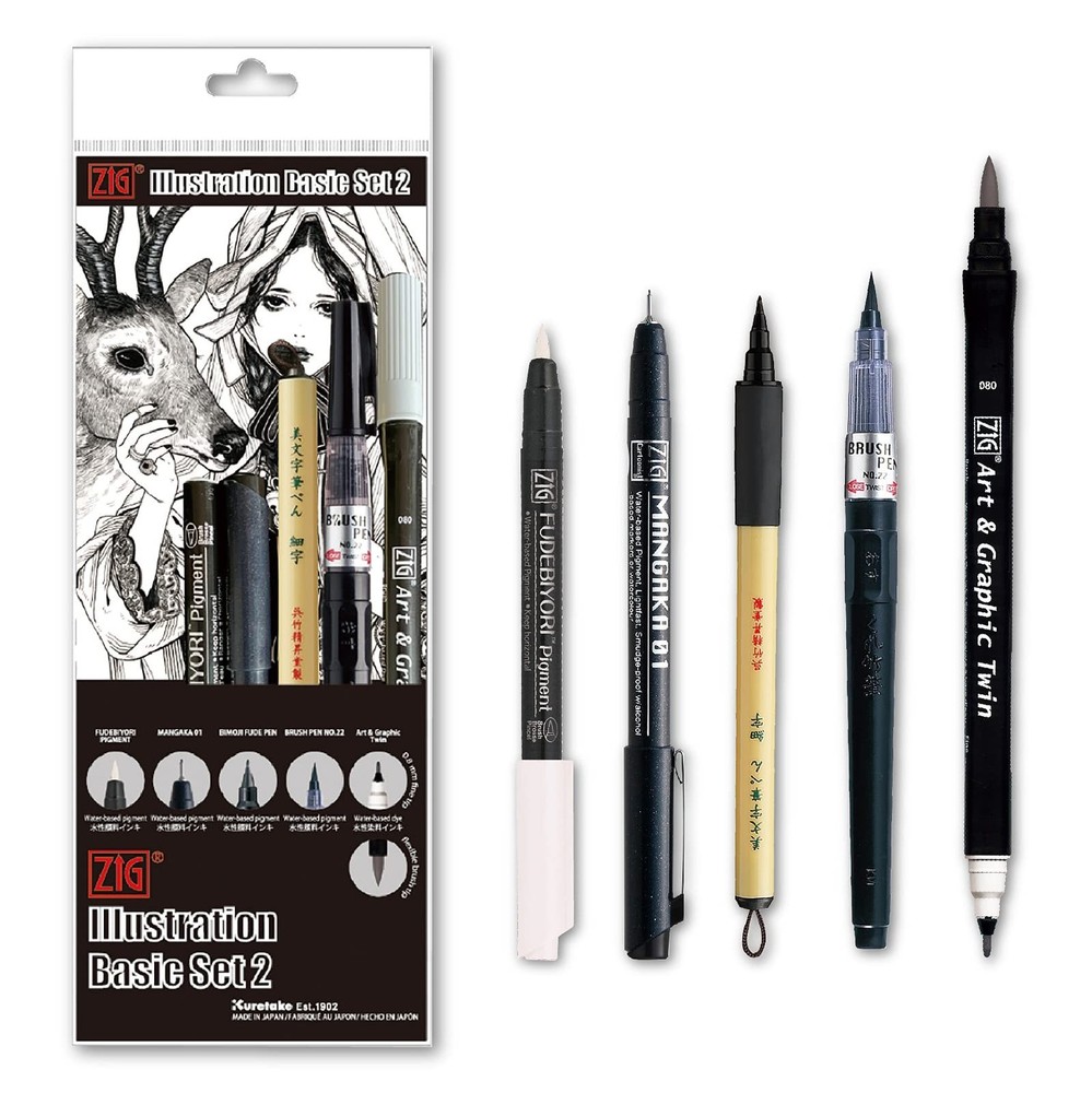 Kuretake Zig Inktober pen set, for Illustration, Manga Drawing, Lettering and…