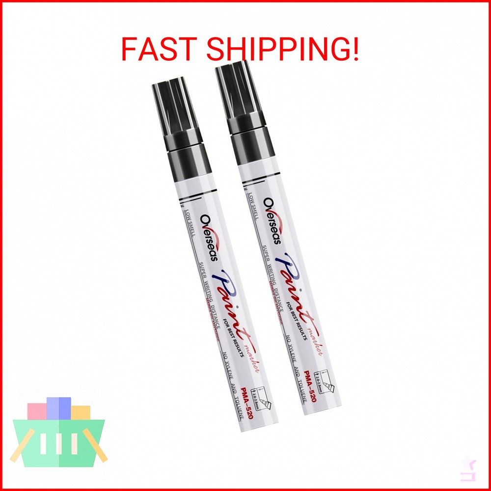 Overseas Permanent Paint Pens Black Markers – 2 Pack Single color Oil Based Pain