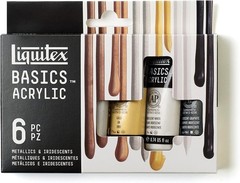 6 x 22ml BASICS Metallic & Iridescent Acrylic Paint Set – Ideal for Artists