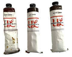 UTRECHT Oil Paint Lot-3 Pliable 150cc Tubes FINE ART BURNT RAW UMBER SIENNA Vtg