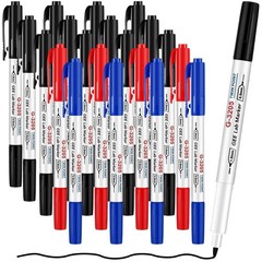 Janlaugh 20 Pack Alcohol Resistant Laboratory Markers, Black Dual Head Permanent
