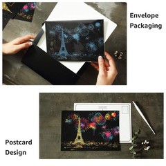 Magic Scratch Art Paper 7.9×5.5 Inch Rainbow Landscape Engraving City Living
