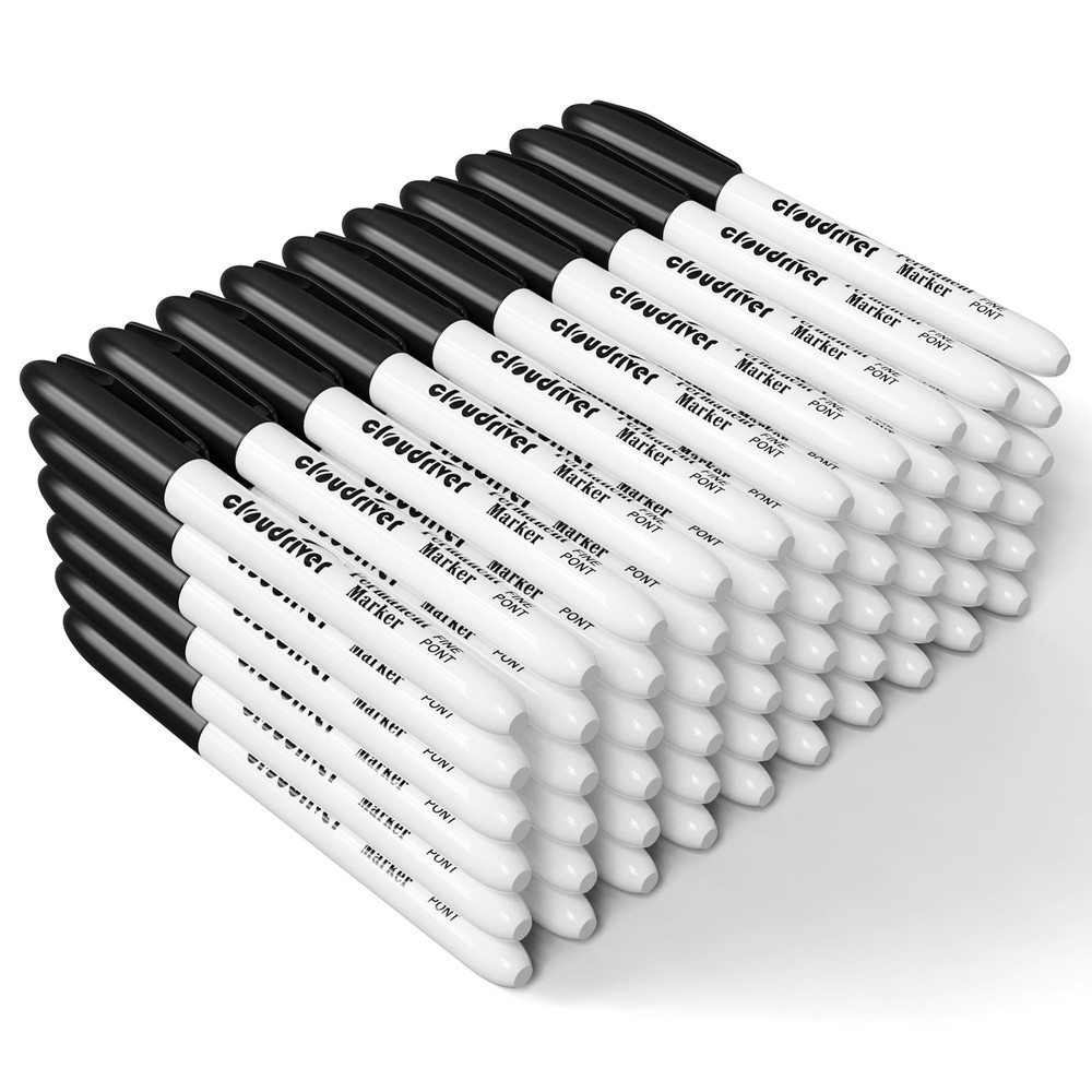 cloudriver Black Permanent Markers Fine Tip, 60 60 Count (Pack of 1),
