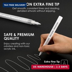Grabie 6 White Acrylic Paint Markers, 0.7mm Extra Fine Tip Acrylic Paint Pens fo