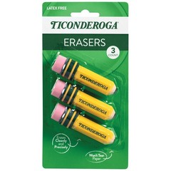 TICONDEROGA ® Erasers, Pencil Shaped, Yellow, 3 ct (38953) 3 Count, Yellow