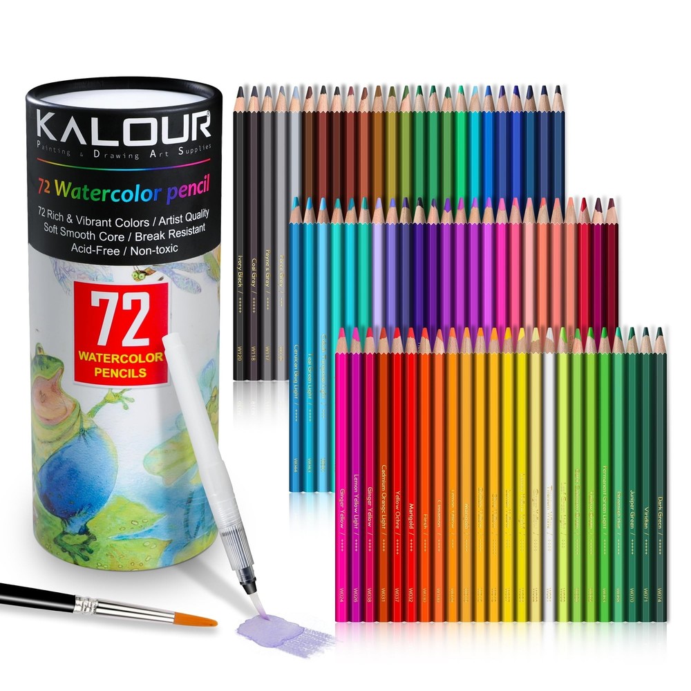 KALOUR 72-Color Professional Watercolor Pencils Set with Brush and Water Brus…