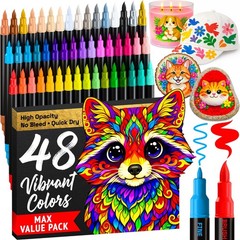 48 Acrylic Paint Markers – Versatile Paint Pens for Fabric, Rock, Glass, Wood –