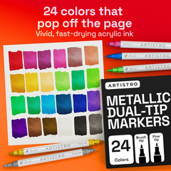 ARTISTRO 24 Metallic Acrylic Paint Markers – Paint Pens for Drawing – for Fabric