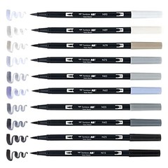 56171 Dual Brush Pen Art Markers, 10-Pack. 10 Count (Pack of 1) Grayscale