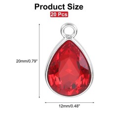 20 Pcs Red 12mm x 20mm Alloy Glass Crystal Teardrop Charm Jewelry Making Charm