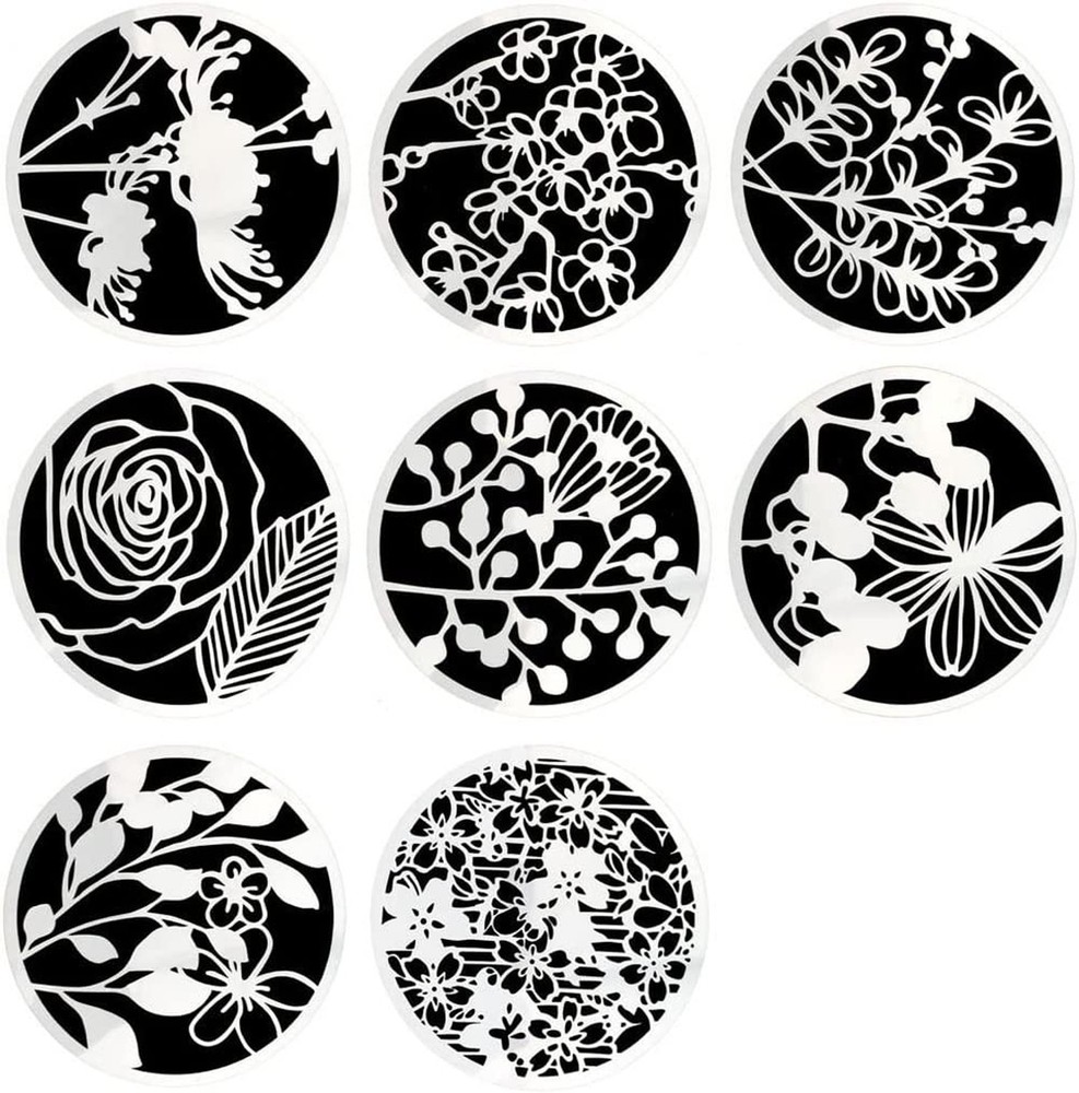 8-Pack Floral Painting Stencils – Round Hollow-Out Reusable Craft Stencils fo…