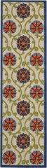 10′ Navy Blue Beige Green Blue And Red Floral Indoor Outdoor Runner Rug