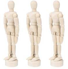 3 Pc 4.5″ Wooden Posable Mannequin Figure, Artist Drawing Manikin Model Flexible