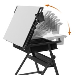 Drafting Table with Wooden Tabletop and Steel Frame Adjustable Height White