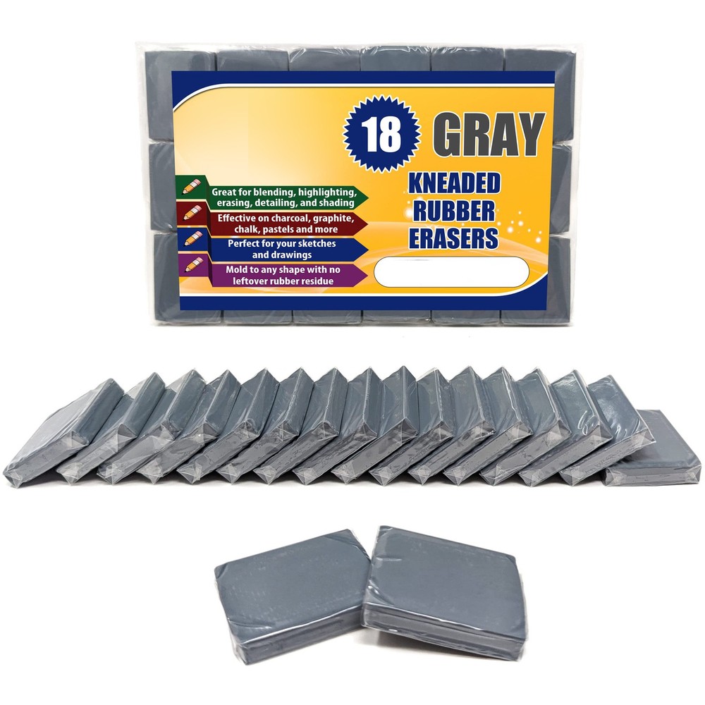 Kneaded Erasers 18 Pack, Sketching Blending Tool For Artists, Gray