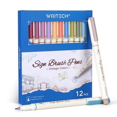 Arts Sign Brush Pen Brush Tip Marker Felt Tip Water Based Ink Color Pens 12 A…