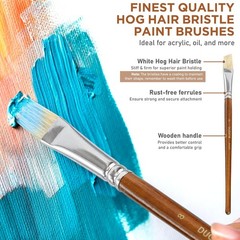 Professional Hog Bristle Filbert Oil Paint Brushes Set, 10pcs Long Wooden Handle