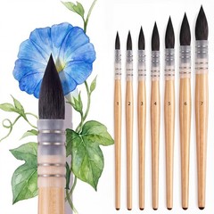 Nylon Watercolor Paint Brushes Set Birch Wood Handles 7 Sizes 7 PCS