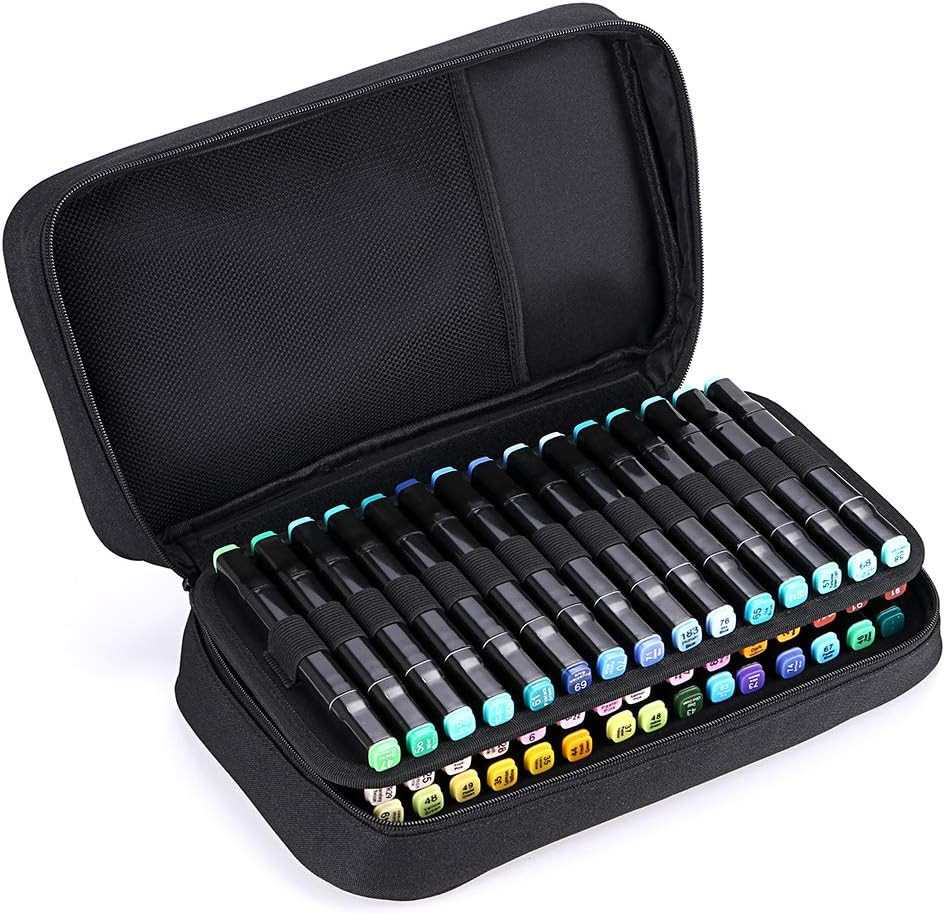 Art Marker Carrying Case Lipstick Organizer-60 Slots Canvas Zippered Markers Sto