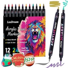 s Two-Color Dual Tip Acrylic Paint Markers Pens, 12 Pack Brush tip 24 Color