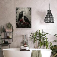 Crow Canvas Wall Art Gothic Romantic Painting Picture Framed for Bathroom Bed…
