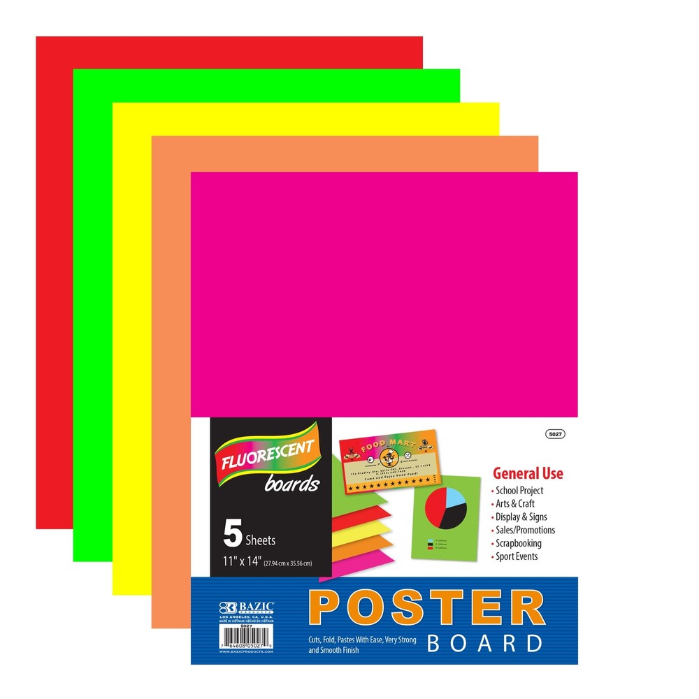 Poster Board 11″ X 14″ Assorted Neon Colored Poster Board Paper
