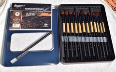 Giorgione 12 Pc Nylon Paint Brush Set With Different Tips and Sizes in Metal Box