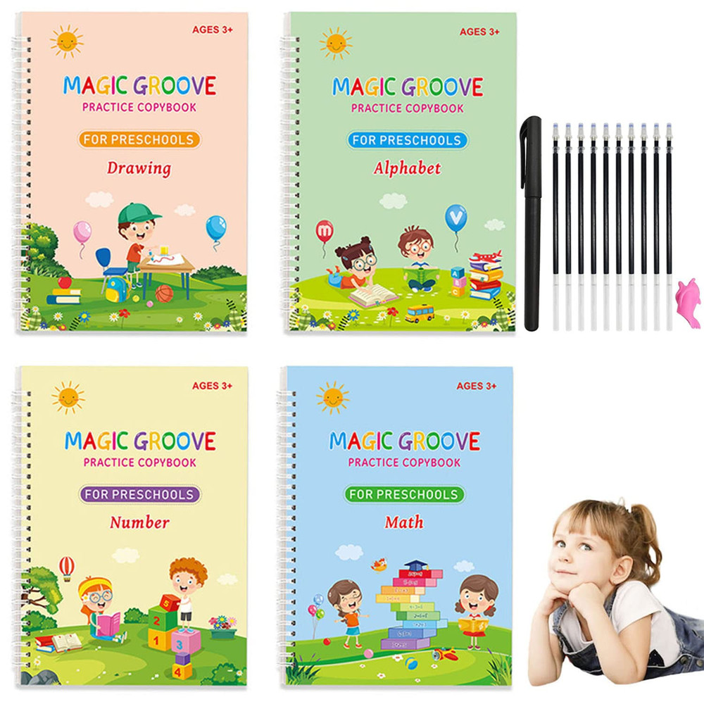 Libro De Practica Escritura Reutilizable Para Niños Ninos 4 Piezas Libro Magico