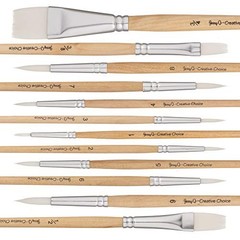 12 PC White Synthetic Hair Round and Flat Paint Brush Set with Short Wood