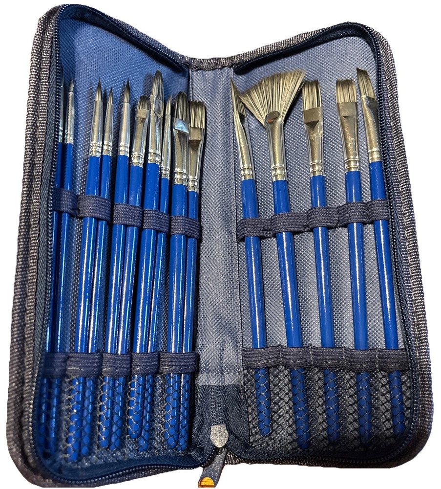 Rosmax Life Paint Brush Set Acrylic Oil Watercolor 15 Nylon Brushes Artist Kit