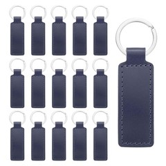 15 Pcs Leather Keychain Blanks Bulk Rectangle Laser Engraving Dark Blue