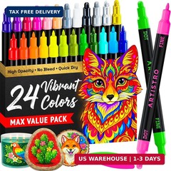 ARTISTRO 24 Precision Dual-Tip Acrylic Paint Markers – Paint Pens Set with Dot &