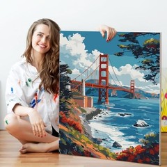 Paint by Numbers Kit for Adults Beginner, Golden Gate Bridge Frameless LOP815