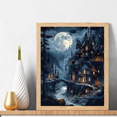 Paint by Numbers Kit for Adults, Paint by Numbers for Beginner Moonlit Castle, P