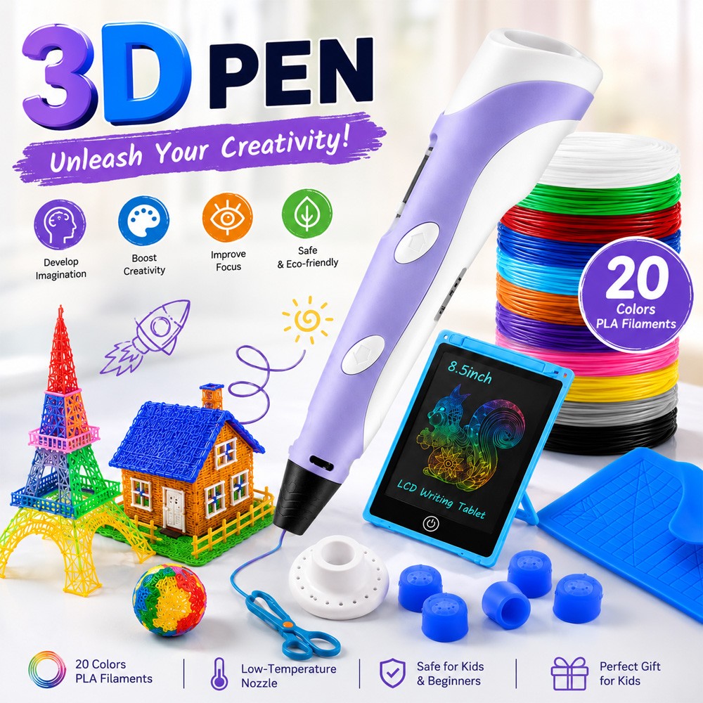 3D Printing Pen Set 3D Drawing Pen with Led Display 20 Color Filament Kid Gift