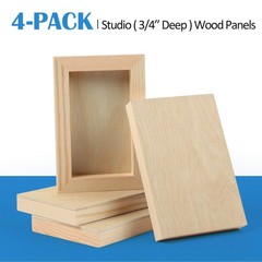 Unfinished Birch Wood Panels Kit 4 Pack 4×6” 3/4” Deep Cradle Boards Painting