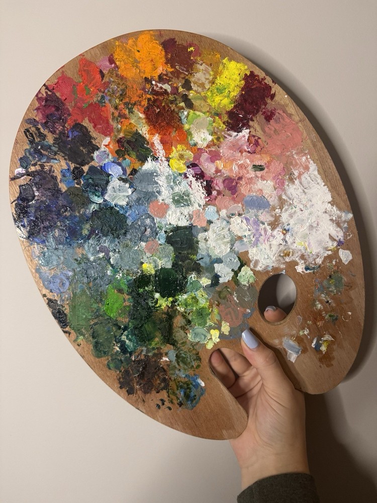 Artist Paint Palette Wood, Used, Oil Paint, Textured Contemporary, Wall Decor