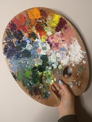 Artist Paint Palette Wood, Used, Oil Paint, Textured Contemporary, Wall Decor