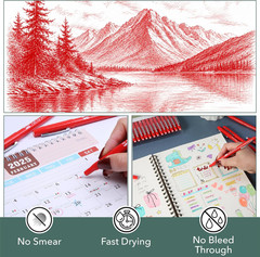 – Felt Tip Pens, 30 Pack, 0.7 Mm, Red Felt Tip Pens Bulk, Fast Dry | No Smear, P