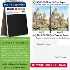 Soucolor 9″ x 12″ Sketch Book, 100 Sheets Top Spiral Bound Sketchbook with Acid-
