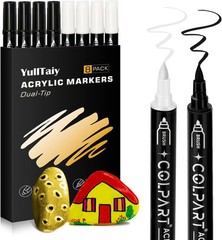 Dual Tip Acrylic Paint Pens Markers, 8 Pack Black & White Paint Pens for Wood, C