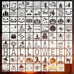 80 Pcs 3 x 3 Inch Halloween Stencils for Painting on Wood, Reusable Happy Pum…