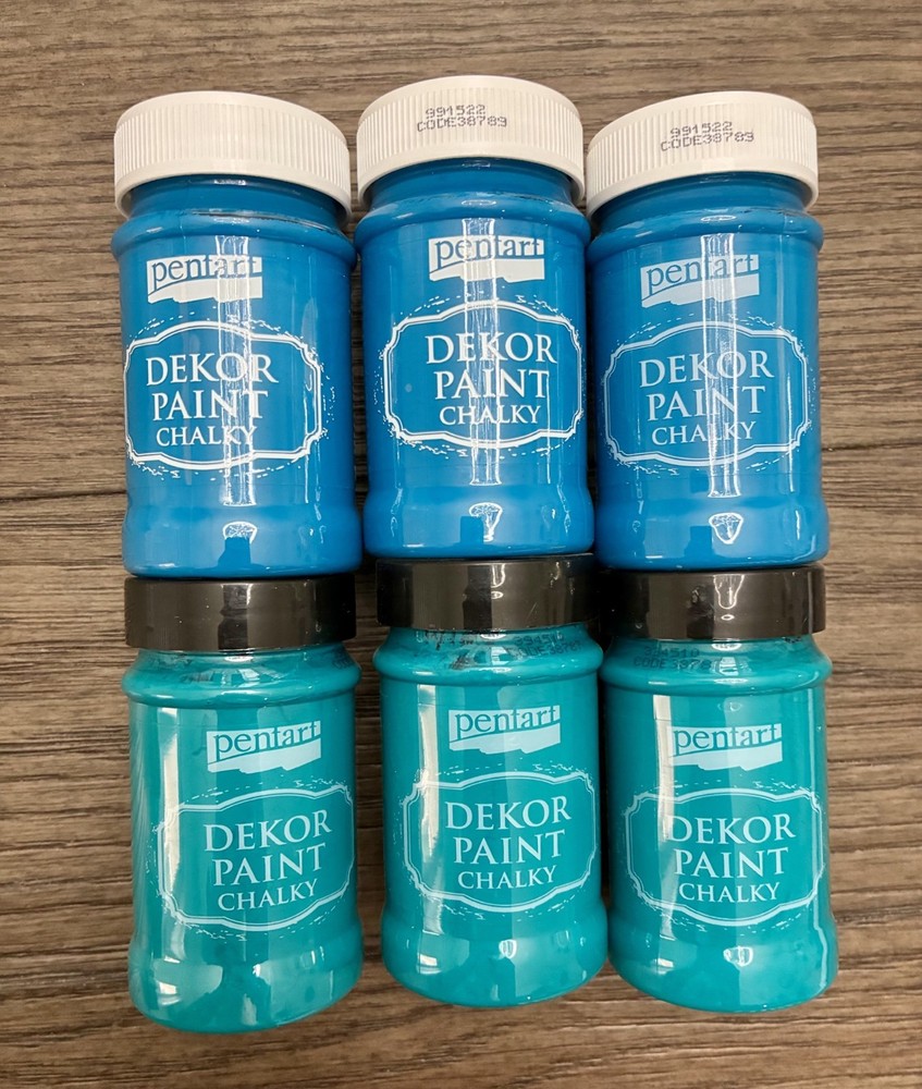 Pentart Dekor Chalky Paint, 3 Each Steel Blue, Emerald Green, Lot of 6, 100 ml