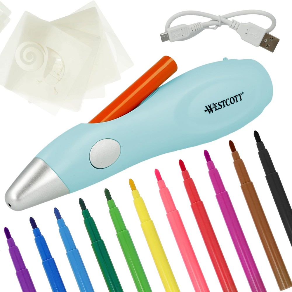 Magic Pen Airbrush Set 12 Felt Markers 10 Stencils USB Mint Color Crafting