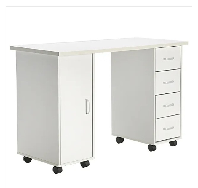 Double Edged Manicure Nail Table with Drawer White